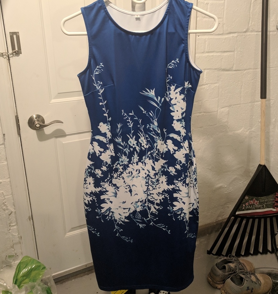 Cerulean Blue Dress with White Flowers